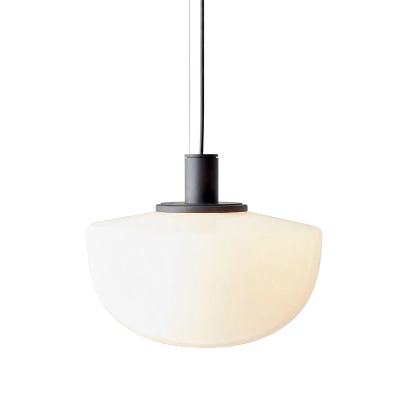 Minimalist Dome Down Lighting White Glass 1 Bulb Dining Table Ceiling Pendant Lamp in Black Clearhalo 'Ceiling Lights' 'Glass shade' 'Glass' 'Modern Pendants' 'Modern' 'Pendant Lights' 'Pendants' Lighting' 1937884
