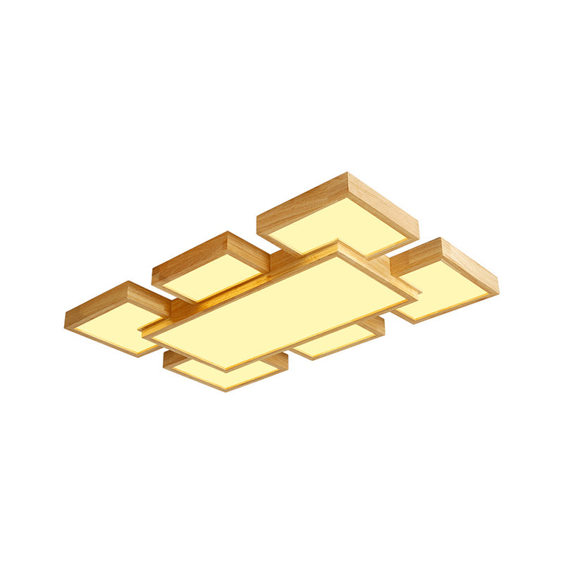 Beige Square/Rectangle Block Flush Light Modern 22"/31.5"/42" Wide LED Wooden Ceiling Mounted Lamp Clearhalo 'Ceiling Lights' 'Close To Ceiling Lights' 'Close to ceiling' Lighting' 1937896