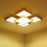 Beige Square/Rectangle Block Flush Light Modern 22"/31.5"/42" Wide LED Wooden Ceiling Mounted Lamp Clearhalo 'Ceiling Lights' 'Close To Ceiling Lights' 'Close to ceiling' Lighting' 1937900