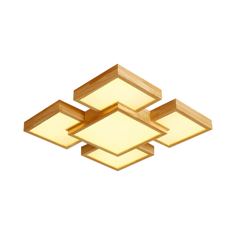 Beige Square/Rectangle Block Flush Light Modern 22"/31.5"/42" Wide LED Wooden Ceiling Mounted Lamp Clearhalo 'Ceiling Lights' 'Close To Ceiling Lights' 'Close to ceiling' Lighting' 1937901