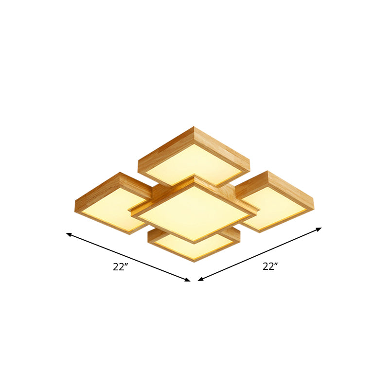 Beige Square/Rectangle Block Flush Light Modern 22"/31.5"/42" Wide LED Wooden Ceiling Mounted Lamp Clearhalo 'Ceiling Lights' 'Close To Ceiling Lights' 'Close to ceiling' Lighting' 1937902