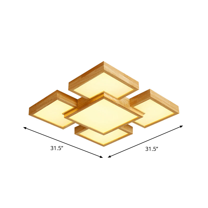 Beige Square/Rectangle Block Flush Light Modern 22"/31.5"/42" Wide LED Wooden Ceiling Mounted Lamp Clearhalo 'Ceiling Lights' 'Close To Ceiling Lights' 'Close to ceiling' Lighting' 1937904