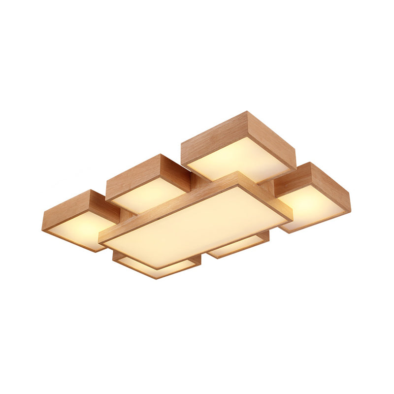 Beige Square/Rectangle Block Flush Light Modern 22"/31.5"/42" Wide LED Wooden Ceiling Mounted Lamp Clearhalo 'Ceiling Lights' 'Close To Ceiling Lights' 'Close to ceiling' Lighting' 1937907