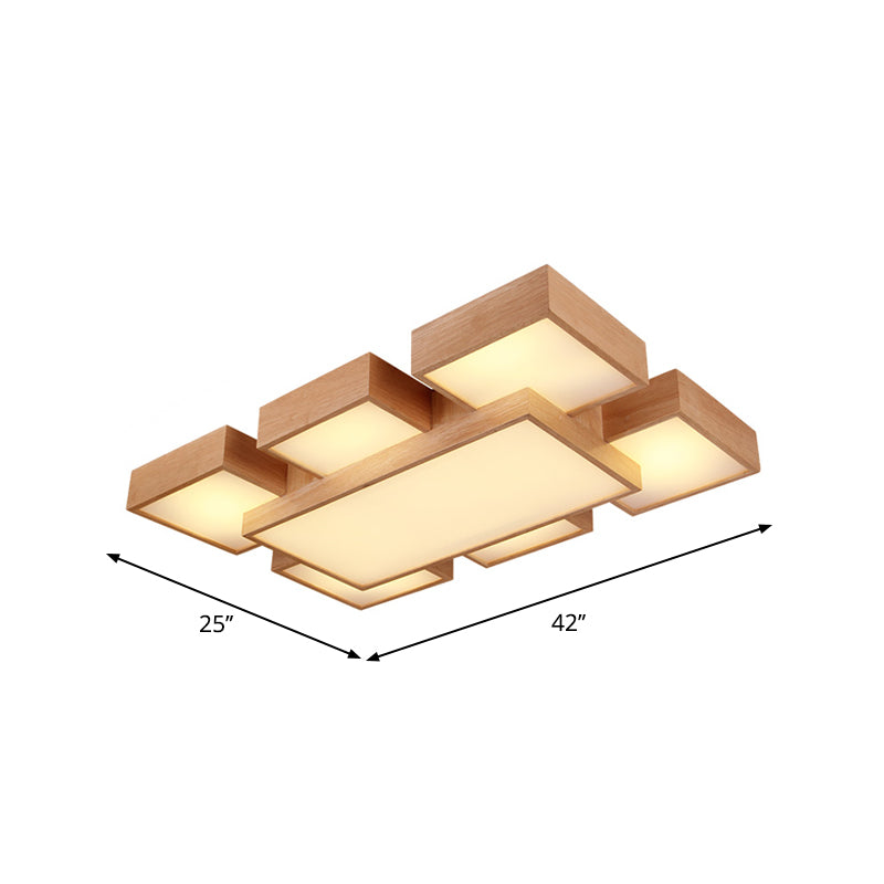 Beige Square/Rectangle Block Flush Light Modern 22"/31.5"/42" Wide LED Wooden Ceiling Mounted Lamp Clearhalo 'Ceiling Lights' 'Close To Ceiling Lights' 'Close to ceiling' Lighting' 1937909
