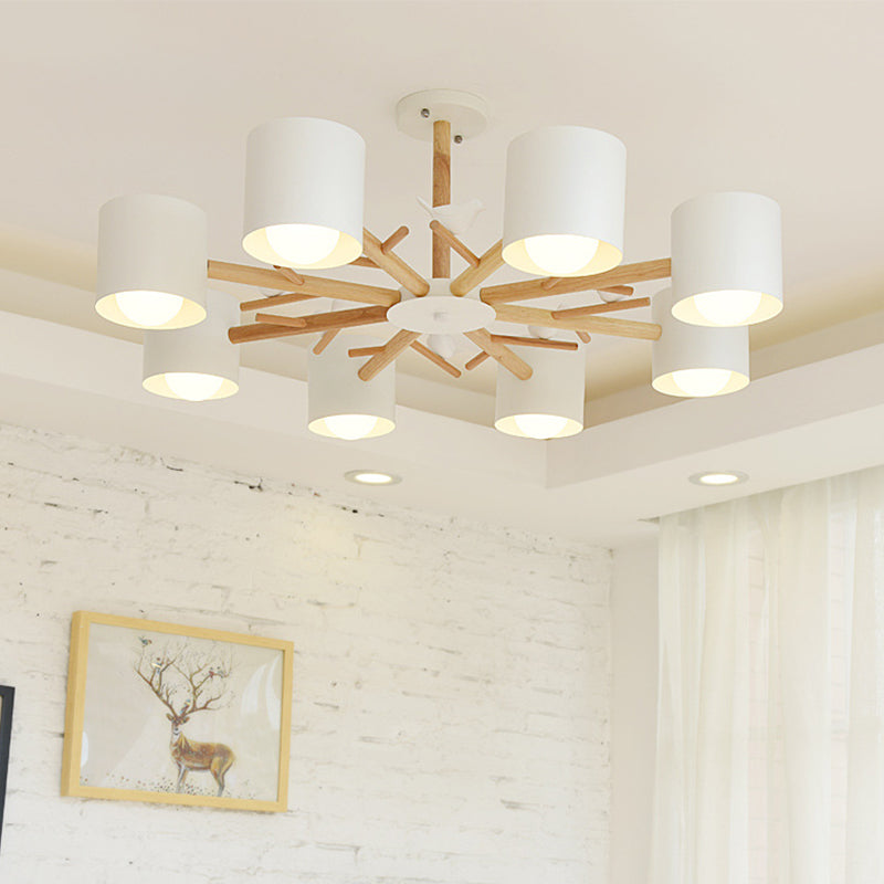 Wooden Branchlet Flush Chandelier Nordic 3/6/8 Heads White Semi Flush Ceiling Light with Ball Cream Glass/Cup Metal Shade Clearhalo 'Ceiling Lights' 'Close To Ceiling Lights' 'Close to ceiling' 'Semi-flushmount' Lighting' 1937990