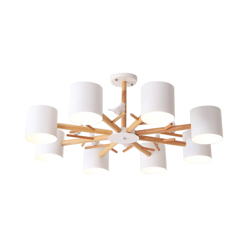 Wooden Branchlet Flush Chandelier Nordic 3/6/8 Heads White Semi Flush Ceiling Light with Ball Cream Glass/Cup Metal Shade Clearhalo 'Ceiling Lights' 'Close To Ceiling Lights' 'Close to ceiling' 'Semi-flushmount' Lighting' 1937991