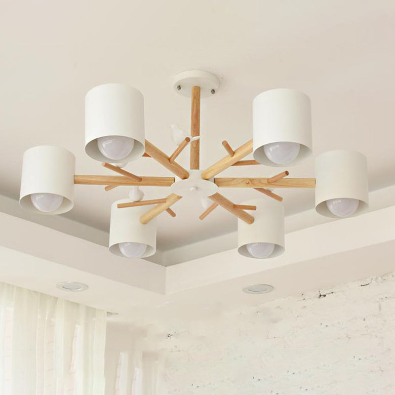 Wooden Branchlet Flush Chandelier Nordic 3/6/8 Heads White Semi Flush Ceiling Light with Ball Cream Glass/Cup Metal Shade Clearhalo 'Ceiling Lights' 'Close To Ceiling Lights' 'Close to ceiling' 'Semi-flushmount' Lighting' 1937999