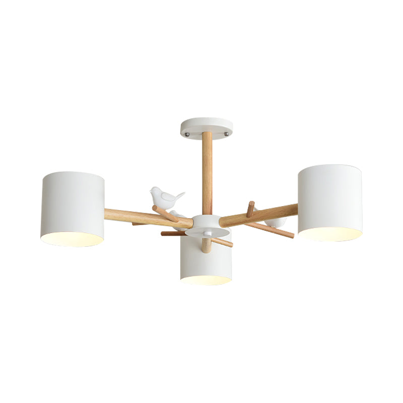 Wooden Branchlet Flush Chandelier Nordic 3/6/8 Heads White Semi Flush Ceiling Light with Ball Cream Glass/Cup Metal Shade Clearhalo 'Ceiling Lights' 'Close To Ceiling Lights' 'Close to ceiling' 'Semi-flushmount' Lighting' 1938008