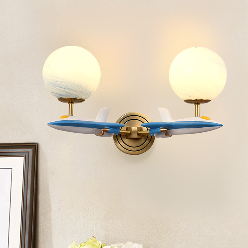 Living Room Sphere Wall Light with Airplane Glass Resin Contemporary Sconce Light 2.0 Blue Clearhalo 'Art deco wall lights' 'Cast Iron' 'Glass' 'Industrial' 'Middle century wall lights' 'Modern' 'Tiffany wall lights' 'Tiffany' 'Traditional wall lights' 'Wall Lamps & Sconces' 'Wall Lights' Lighting' 193805