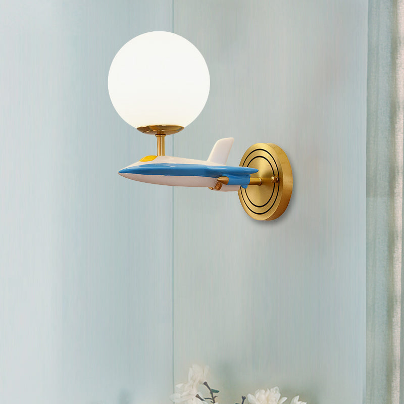 Living Room Sphere Wall Light with Airplane Glass Resin Contemporary Sconce Light Clearhalo 'Art deco wall lights' 'Cast Iron' 'Glass' 'Industrial' 'Middle century wall lights' 'Modern' 'Tiffany wall lights' 'Tiffany' 'Traditional wall lights' 'Wall Lamps & Sconces' 'Wall Lights' Lighting' 193810