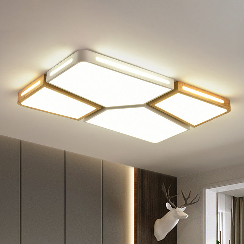 Modern Spliced Rectangle Flush Mount Wooden 35.5"/45" Wide LED Bedroom Ceiling Flush Light in Grey/White/Green White Clearhalo 'Ceiling Lights' 'Close To Ceiling Lights' 'Close to ceiling' 'Flush mount' Lighting' 1938122