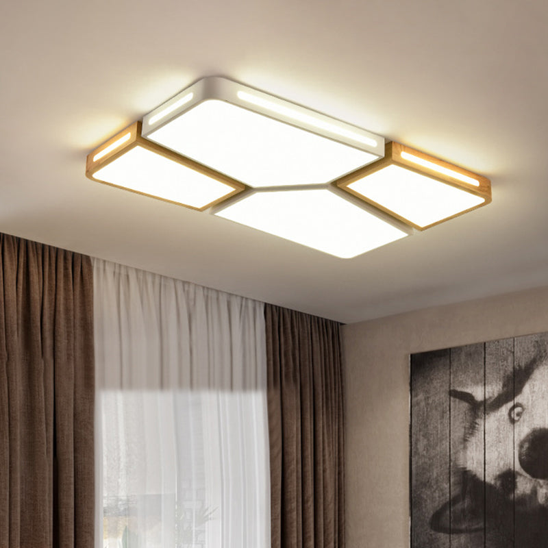 Modern Spliced Rectangle Flush Mount Wooden 35.5"/45" Wide LED Bedroom Ceiling Flush Light in Grey/White/Green Clearhalo 'Ceiling Lights' 'Close To Ceiling Lights' 'Close to ceiling' 'Flush mount' Lighting' 1938123