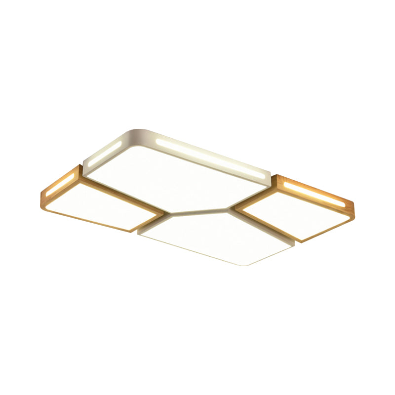 Modern Spliced Rectangle Flush Mount Wooden 35.5"/45" Wide LED Bedroom Ceiling Flush Light in Grey/White/Green Clearhalo 'Ceiling Lights' 'Close To Ceiling Lights' 'Close to ceiling' 'Flush mount' Lighting' 1938125