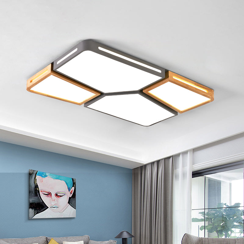 Modern Spliced Rectangle Flush Mount Wooden 35.5"/45" Wide LED Bedroom Ceiling Flush Light in Grey/White/Green Clearhalo 'Ceiling Lights' 'Close To Ceiling Lights' 'Close to ceiling' 'Flush mount' Lighting' 1938129