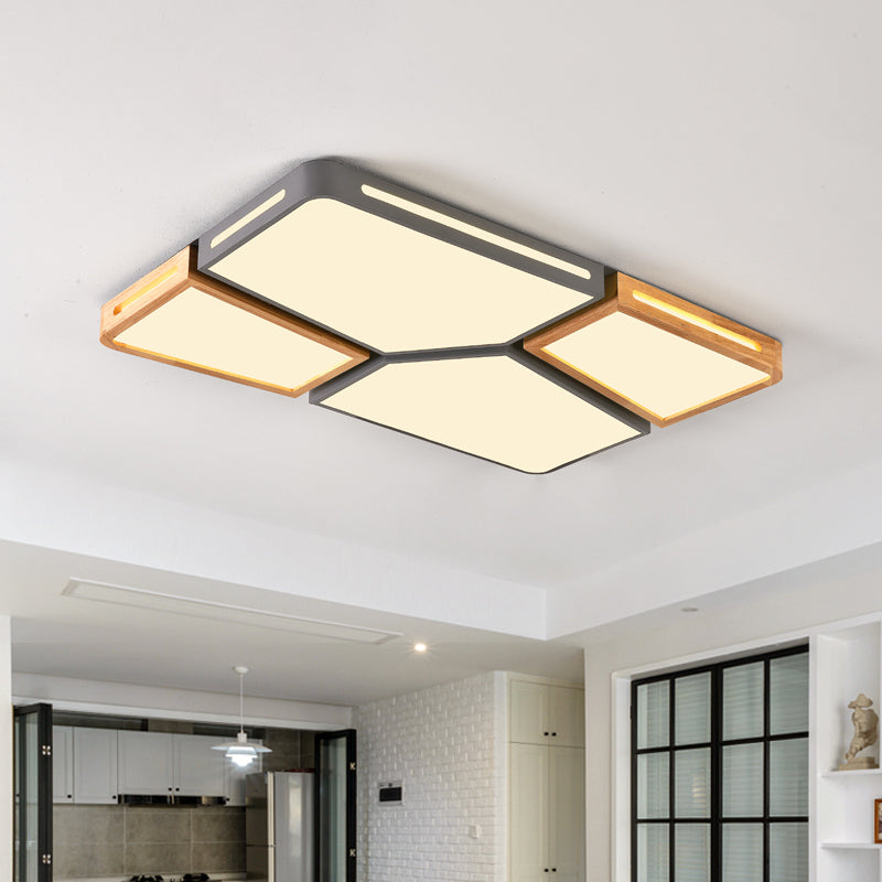 Modern Spliced Rectangle Flush Mount Wooden 35.5"/45" Wide LED Bedroom Ceiling Flush Light in Grey/White/Green Clearhalo 'Ceiling Lights' 'Close To Ceiling Lights' 'Close to ceiling' 'Flush mount' Lighting' 1938130