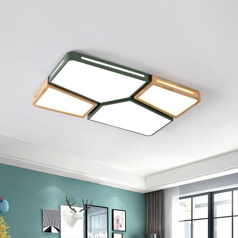 Modern Spliced Rectangle Flush Mount Wooden 35.5"/45" Wide LED Bedroom Ceiling Flush Light in Grey/White/Green Clearhalo 'Ceiling Lights' 'Close To Ceiling Lights' 'Close to ceiling' 'Flush mount' Lighting' 1938131