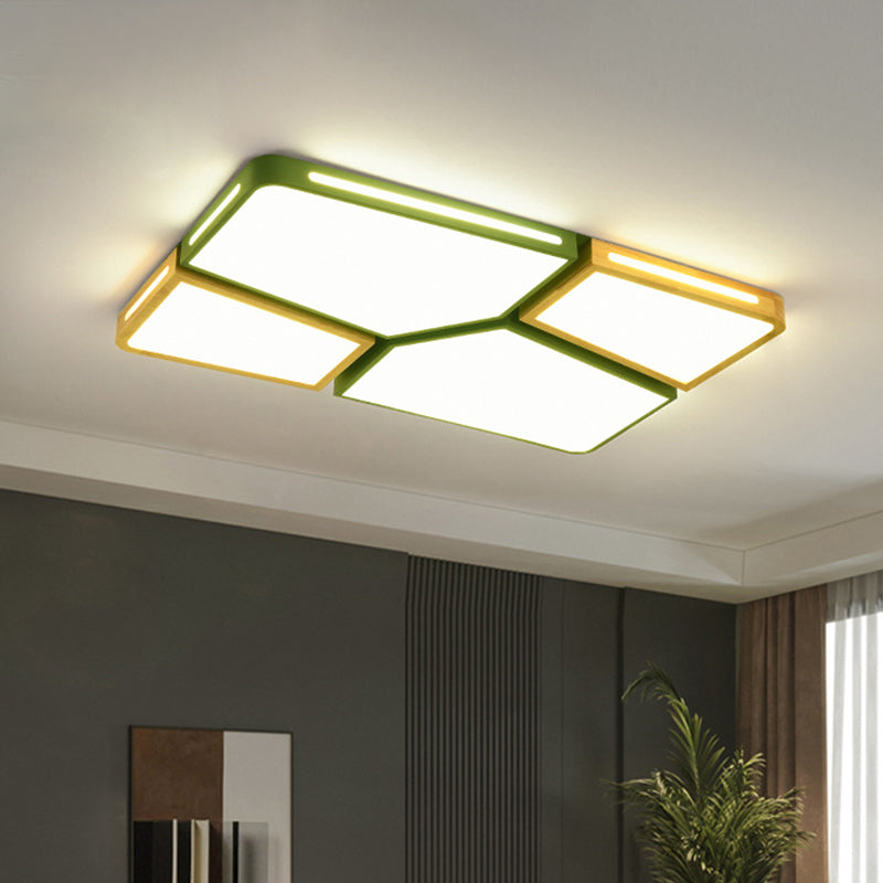Modern Spliced Rectangle Flush Mount Wooden 35.5"/45" Wide LED Bedroom Ceiling Flush Light in Grey/White/Green Green Clearhalo 'Ceiling Lights' 'Close To Ceiling Lights' 'Close to ceiling' 'Flush mount' Lighting' 1938133