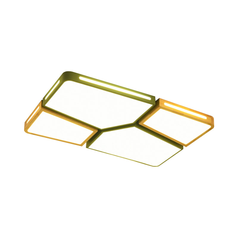 Modern Spliced Rectangle Flush Mount Wooden 35.5"/45" Wide LED Bedroom Ceiling Flush Light in Grey/White/Green Clearhalo 'Ceiling Lights' 'Close To Ceiling Lights' 'Close to ceiling' 'Flush mount' Lighting' 1938134