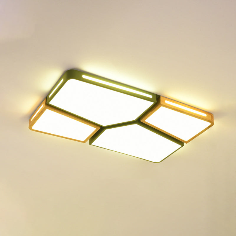 Modern Spliced Rectangle Flush Mount Wooden 35.5"/45" Wide LED Bedroom Ceiling Flush Light in Grey/White/Green Clearhalo 'Ceiling Lights' 'Close To Ceiling Lights' 'Close to ceiling' 'Flush mount' Lighting' 1938135