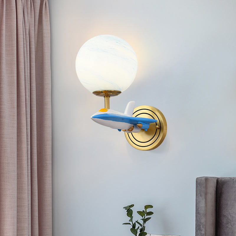 Living Room Sphere Wall Light with Airplane Glass Resin Contemporary Sconce Light 1.0 Blue Clearhalo 'Art deco wall lights' 'Cast Iron' 'Glass' 'Industrial' 'Middle century wall lights' 'Modern' 'Tiffany wall lights' 'Tiffany' 'Traditional wall lights' 'Wall Lamps & Sconces' 'Wall Lights' Lighting' 193814