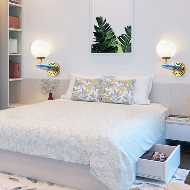 Living Room Sphere Wall Light with Airplane Glass Resin Contemporary Sconce Light Clearhalo 'Art deco wall lights' 'Cast Iron' 'Glass' 'Industrial' 'Middle century wall lights' 'Modern' 'Tiffany wall lights' 'Tiffany' 'Traditional wall lights' 'Wall Lamps & Sconces' 'Wall Lights' Lighting' 193815