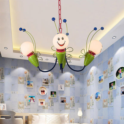 Little Caterpillar Kindergarten Chandelier Metal Cartoon Hanging Light in Green 4 Green Clearhalo 'Ceiling Lights' 'Chandeliers' Lighting' options 193817_a78612a4-a747-498a-8c1e-9f8397209f6b