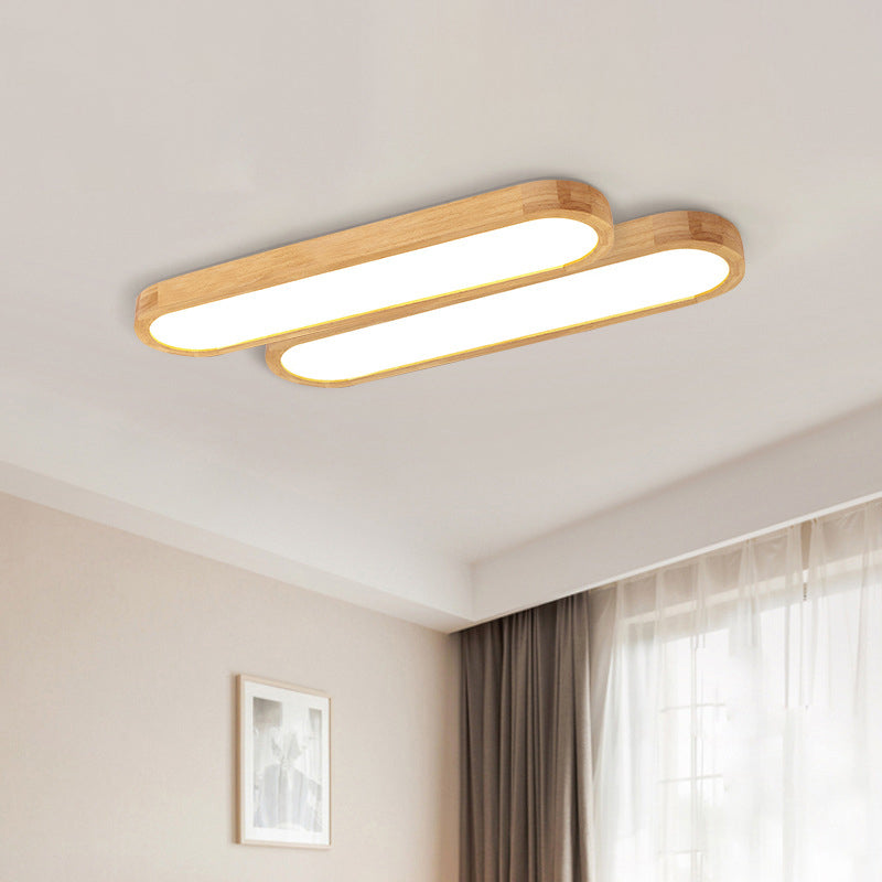 Minimalist Oblong Ceiling Lighting Wood Living Room LED Flush Mounted Light in Warm/White Light, 25.5"/35.5"/47" Long Clearhalo 'Ceiling Lights' 'Close To Ceiling Lights' 'Close to ceiling' 'Flush mount' Lighting' 1938190