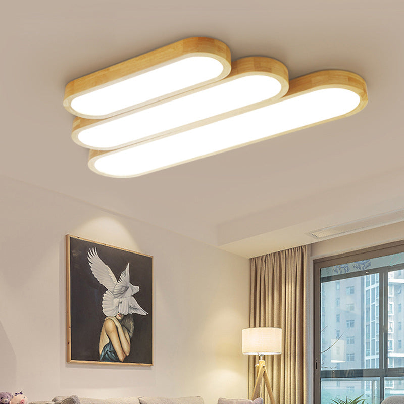 Minimalist Oblong Ceiling Lighting Wood Living Room LED Flush Mounted Light in Warm/White Light, 25.5"/35.5"/47" Long Wood 25.5" Clearhalo 'Ceiling Lights' 'Close To Ceiling Lights' 'Close to ceiling' 'Flush mount' Lighting' 1938195