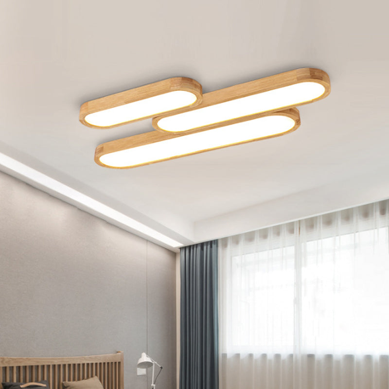 Minimalist Oblong Ceiling Lighting Wood Living Room LED Flush Mounted Light in Warm/White Light, 25.5"/35.5"/47" Long Clearhalo 'Ceiling Lights' 'Close To Ceiling Lights' 'Close to ceiling' 'Flush mount' Lighting' 1938196
