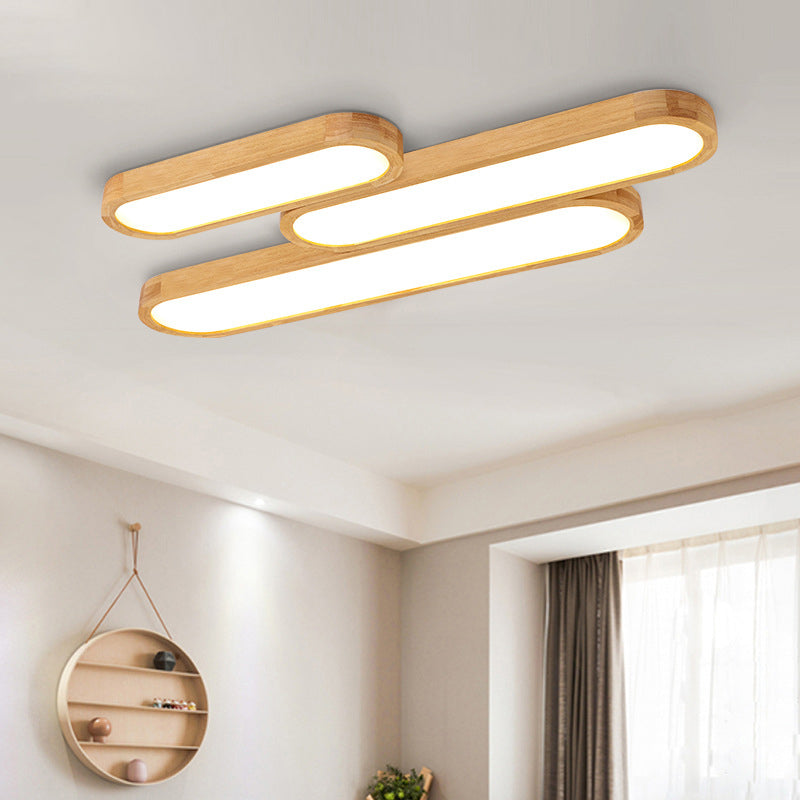 Minimalist Oblong Ceiling Lighting Wood Living Room LED Flush Mounted Light in Warm/White Light, 25.5"/35.5"/47" Long Clearhalo 'Ceiling Lights' 'Close To Ceiling Lights' 'Close to ceiling' 'Flush mount' Lighting' 1938197
