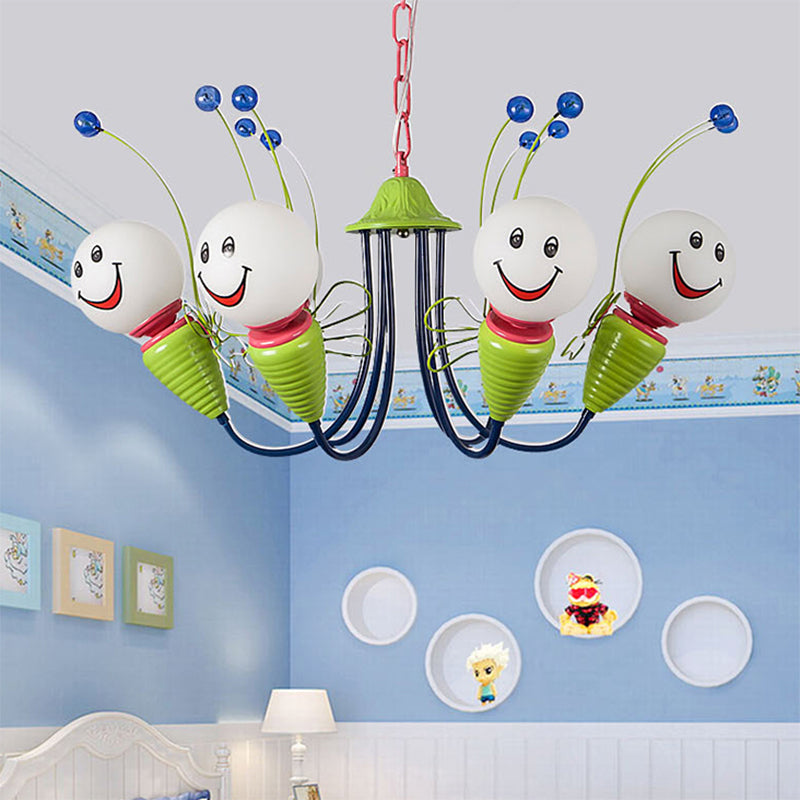 Little Caterpillar Kindergarten Chandelier Metal Cartoon Hanging Light in Green Clearhalo 'Ceiling Lights' 'Chandeliers' Lighting' options 193821