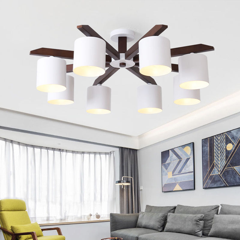 Bucket Living Room Ceiling Mount Chandelier Metallic 5/6/8-Bulb Modern Semi Flush Light in Brown and White 8 White Clearhalo 'Ceiling Lights' 'Close To Ceiling Lights' 'Close to ceiling' 'Semi-flushmount' Lighting' 1938241