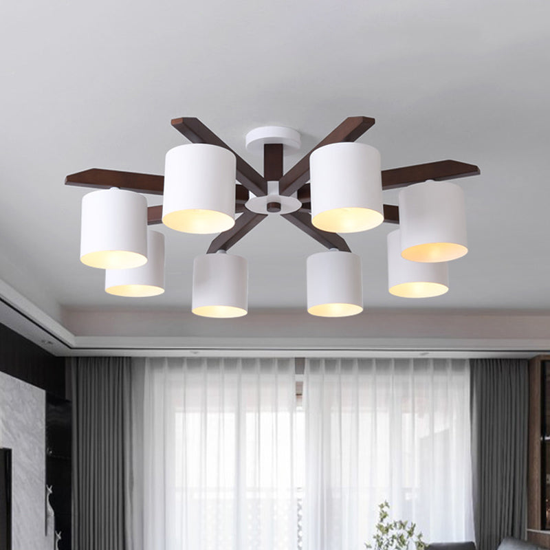 Bucket Living Room Ceiling Mount Chandelier Metallic 5/6/8-Bulb Modern Semi Flush Light in Brown and White Clearhalo 'Ceiling Lights' 'Close To Ceiling Lights' 'Close to ceiling' 'Semi-flushmount' Lighting' 1938242