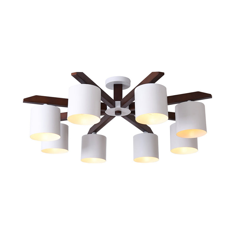 Bucket Living Room Ceiling Mount Chandelier Metallic 5/6/8-Bulb Modern Semi Flush Light in Brown and White Clearhalo 'Ceiling Lights' 'Close To Ceiling Lights' 'Close to ceiling' 'Semi-flushmount' Lighting' 1938244