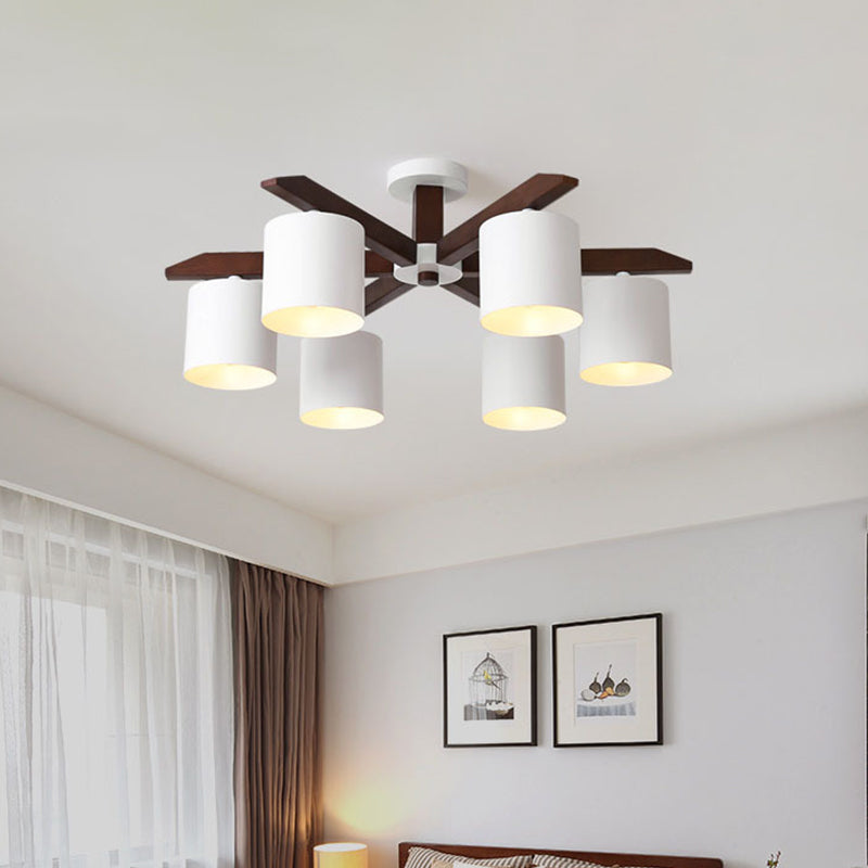 Bucket Living Room Ceiling Mount Chandelier Metallic 5/6/8-Bulb Modern Semi Flush Light in Brown and White Clearhalo 'Ceiling Lights' 'Close To Ceiling Lights' 'Close to ceiling' 'Semi-flushmount' Lighting' 1938247