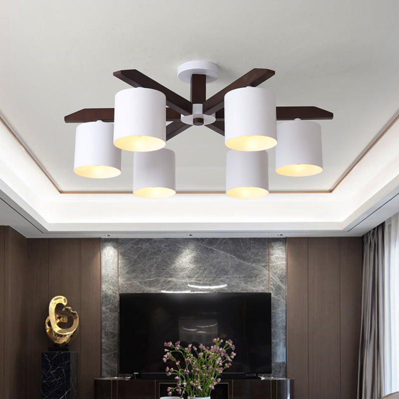 Bucket Living Room Ceiling Mount Chandelier Metallic 5/6/8-Bulb Modern Semi Flush Light in Brown and White Clearhalo 'Ceiling Lights' 'Close To Ceiling Lights' 'Close to ceiling' 'Semi-flushmount' Lighting' 1938248