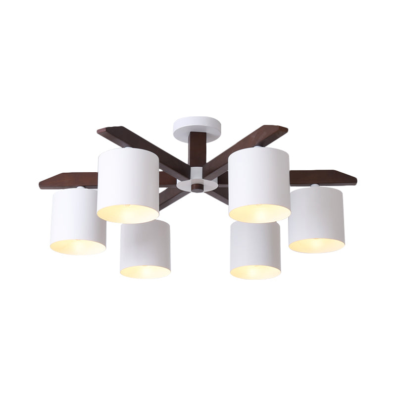 Bucket Living Room Ceiling Mount Chandelier Metallic 5/6/8-Bulb Modern Semi Flush Light in Brown and White Clearhalo 'Ceiling Lights' 'Close To Ceiling Lights' 'Close to ceiling' 'Semi-flushmount' Lighting' 1938249