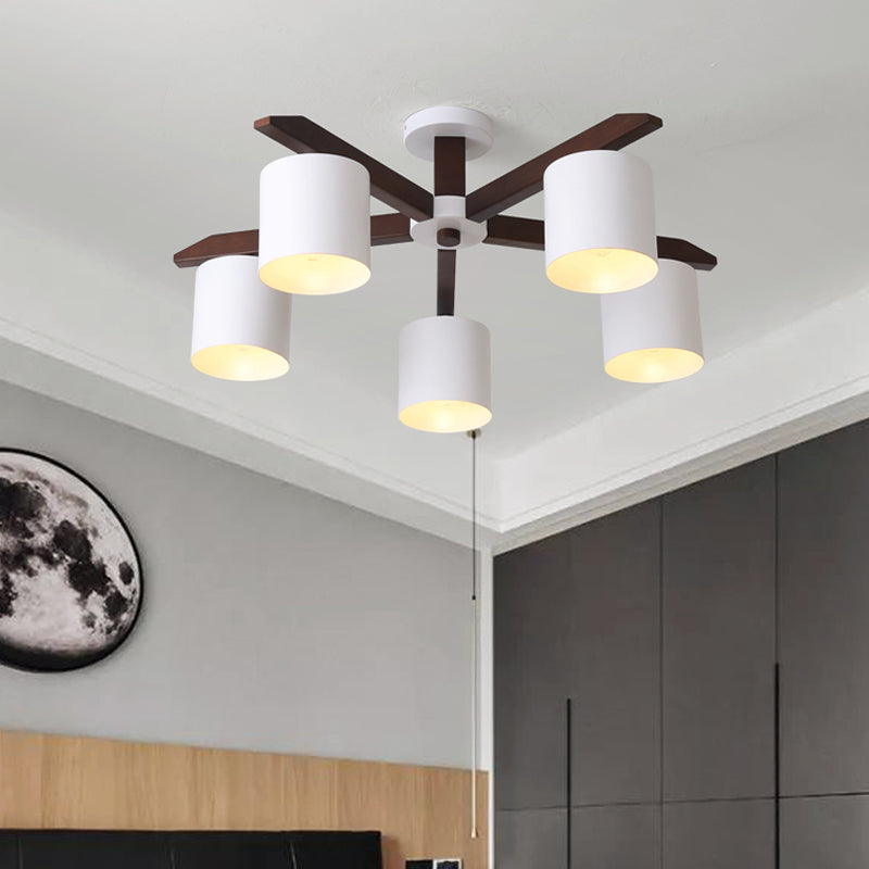 Bucket Living Room Ceiling Mount Chandelier Metallic 5/6/8-Bulb Modern Semi Flush Light in Brown and White Clearhalo 'Ceiling Lights' 'Close To Ceiling Lights' 'Close to ceiling' 'Semi-flushmount' Lighting' 1938252