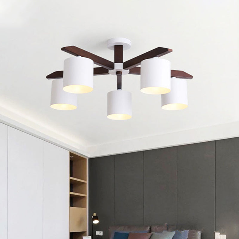 Bucket Living Room Ceiling Mount Chandelier Metallic 5/6/8-Bulb Modern Semi Flush Light in Brown and White Clearhalo 'Ceiling Lights' 'Close To Ceiling Lights' 'Close to ceiling' 'Semi-flushmount' Lighting' 1938253