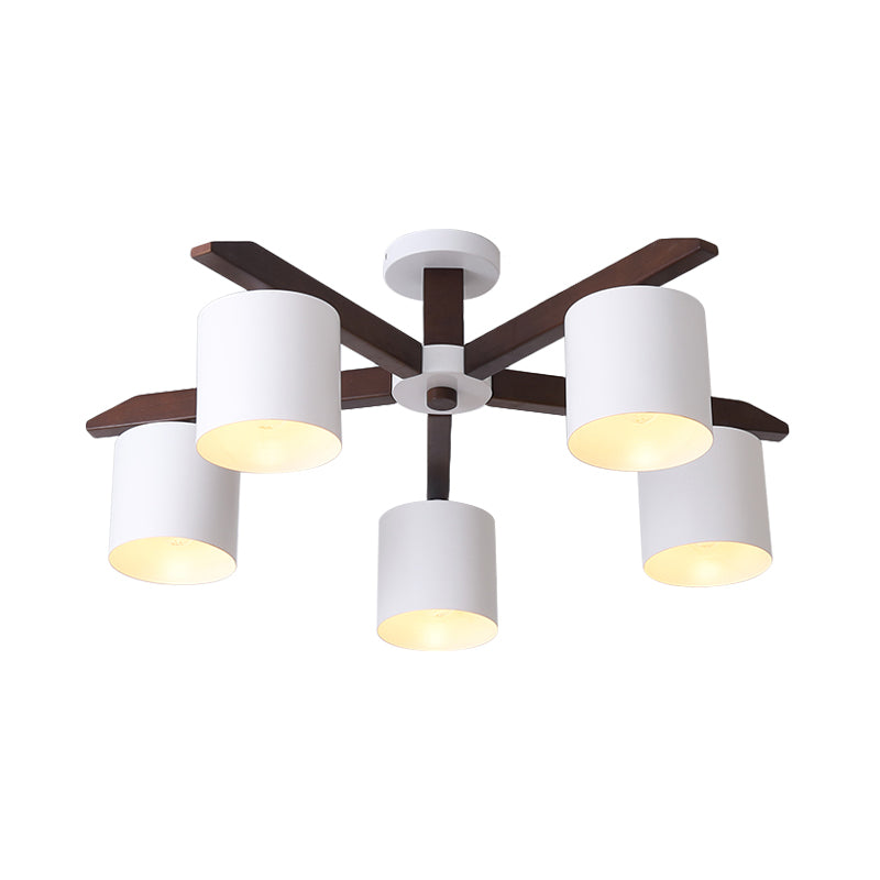 Bucket Living Room Ceiling Mount Chandelier Metallic 5/6/8-Bulb Modern Semi Flush Light in Brown and White Clearhalo 'Ceiling Lights' 'Close To Ceiling Lights' 'Close to ceiling' 'Semi-flushmount' Lighting' 1938254