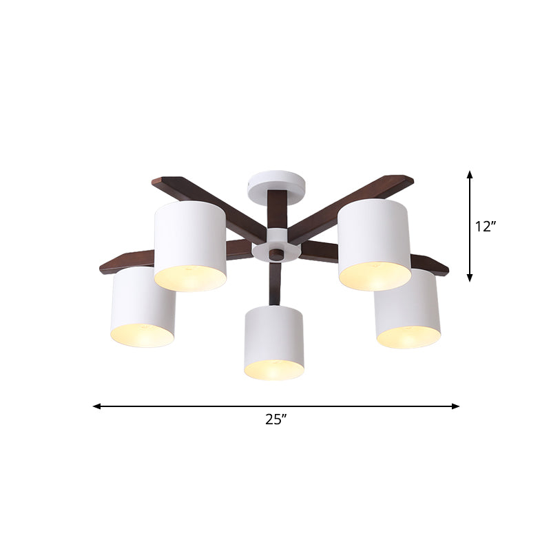 Bucket Living Room Ceiling Mount Chandelier Metallic 5/6/8-Bulb Modern Semi Flush Light in Brown and White Clearhalo 'Ceiling Lights' 'Close To Ceiling Lights' 'Close to ceiling' 'Semi-flushmount' Lighting' 1938255