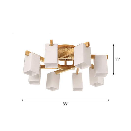 Cuboid Cream Glass Close to Ceiling Lamp Nordic 3/5/8 Bulbs Beige Semi Flush Mount Light for Living Room Clearhalo 'Ceiling Lights' 'Close To Ceiling Lights' 'Close to ceiling' 'Semi-flushmount' Lighting' 1938289