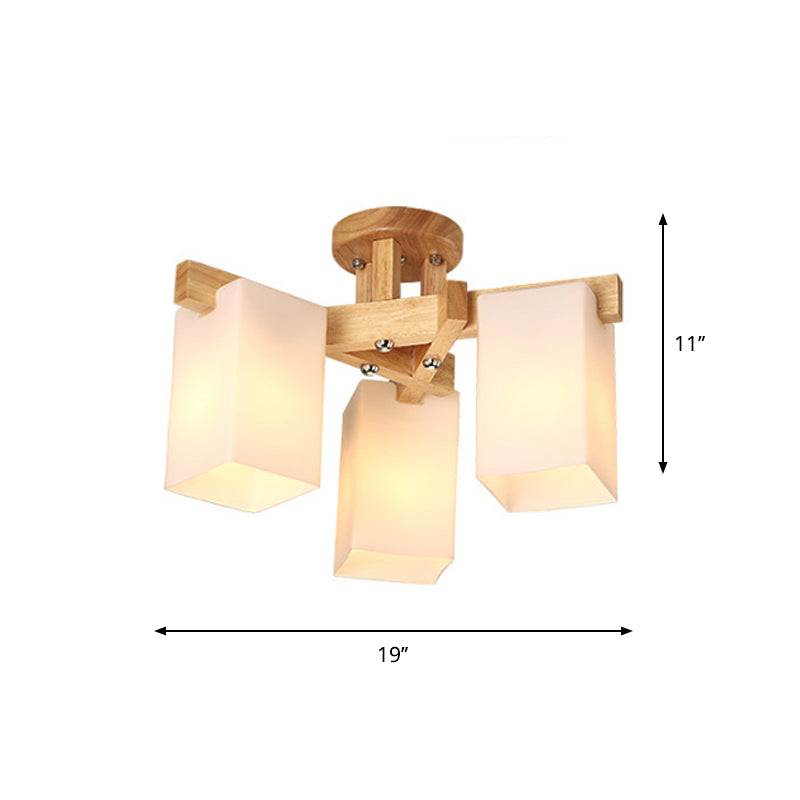 Cuboid Cream Glass Close to Ceiling Lamp Nordic 3/5/8 Bulbs Beige Semi Flush Mount Light for Living Room Clearhalo 'Ceiling Lights' 'Close To Ceiling Lights' 'Close to ceiling' 'Semi-flushmount' Lighting' 1938295