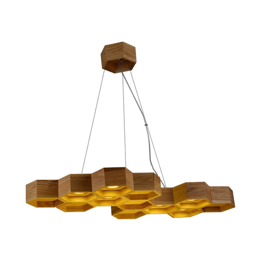 Modernism Beehive Suspension Light Wooden 6-Light Dining Room Chandelier Pendant in Brown Clearhalo 'Ceiling Lights' 'Chandeliers' 'Modern Chandeliers' 'Modern' Lighting' 1938299