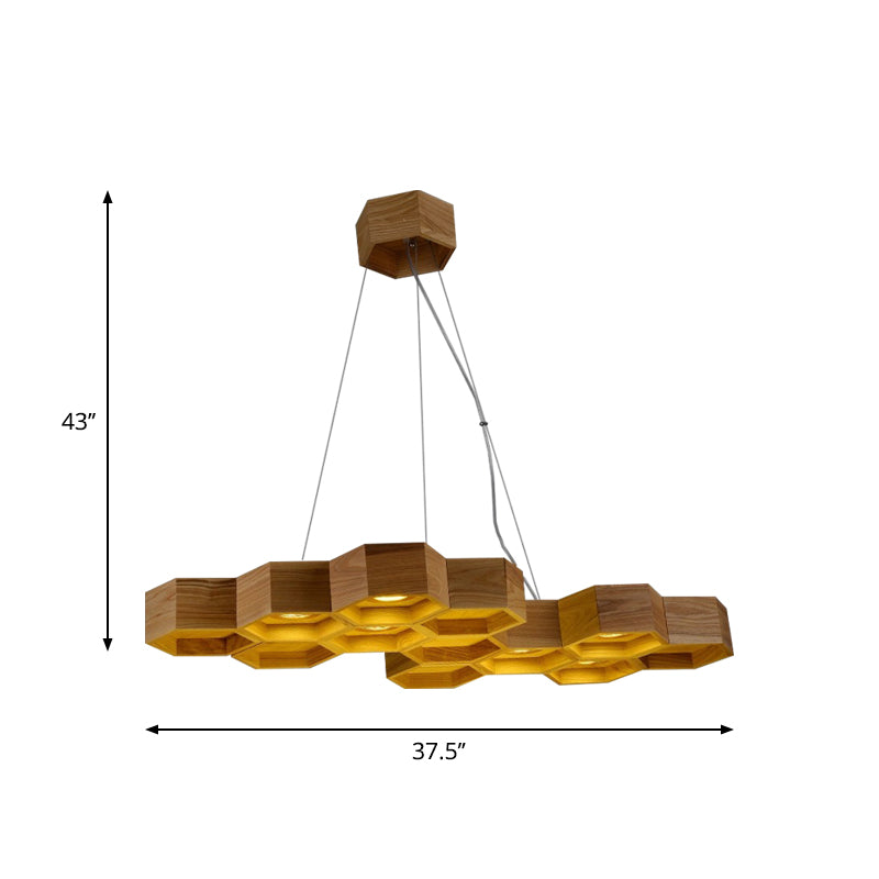 Modernism Beehive Suspension Light Wooden 6-Light Dining Room Chandelier Pendant in Brown Clearhalo 'Ceiling Lights' 'Chandeliers' 'Modern Chandeliers' 'Modern' Lighting' 1938300