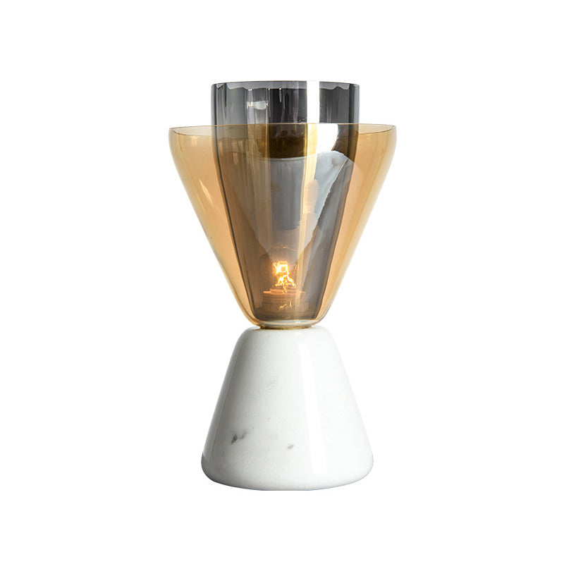 Inverted Double Conical Table Lamp Post-Modern Amber and Smoke Grey Glass Single Living Room Night Light in White Clearhalo 'Lamps' 'Table Lamps' Lighting' 1938305