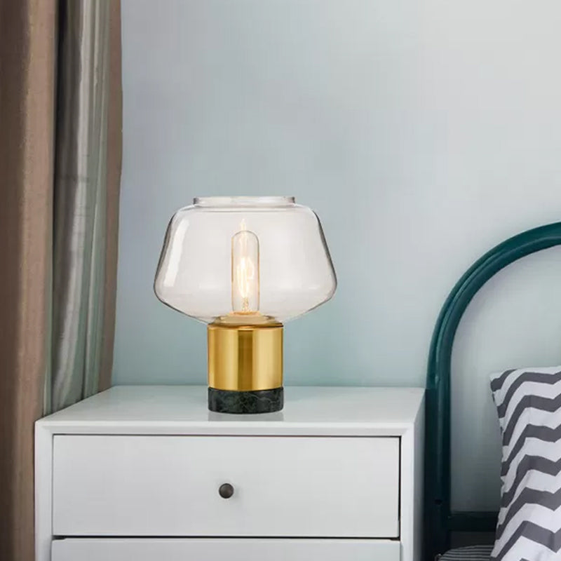Postmodern Single-Bulb Night Lamp Gold Cylinder/Ball/Tapered Plug-in Table Light with Frosted White/Clear Glass Shade Gold A without Remote Clearhalo 'Lamps' 'Table Lamps' Lighting' 1938307