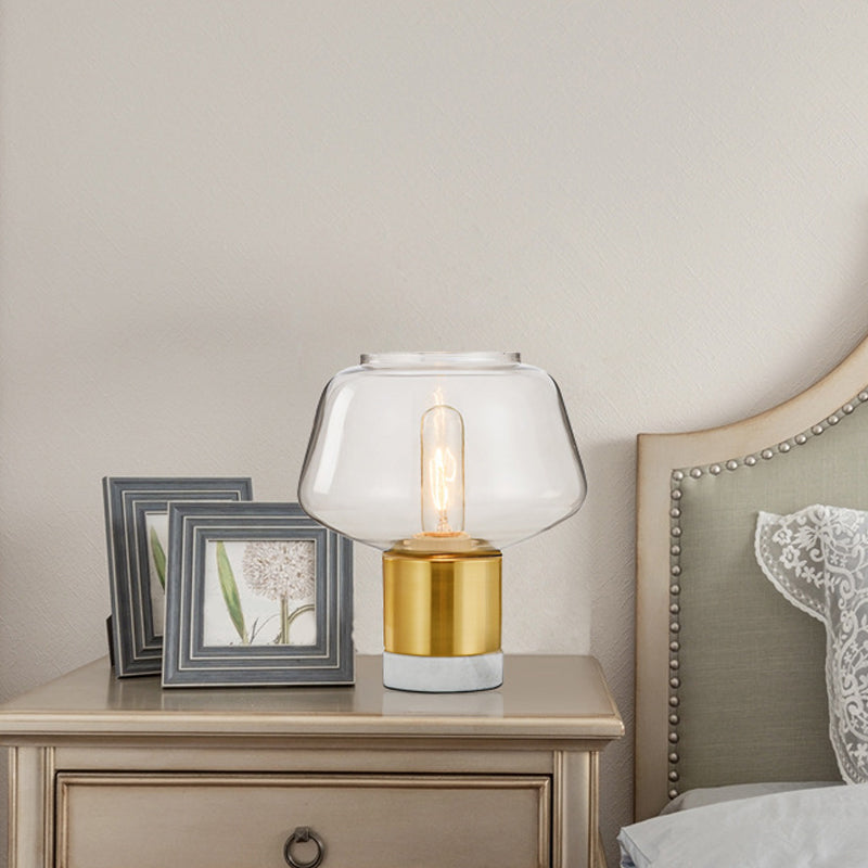 Postmodern Single-Bulb Night Lamp Gold Cylinder/Ball/Tapered Plug-in Table Light with Frosted White/Clear Glass Shade Clearhalo 'Lamps' 'Table Lamps' Lighting' 1938308