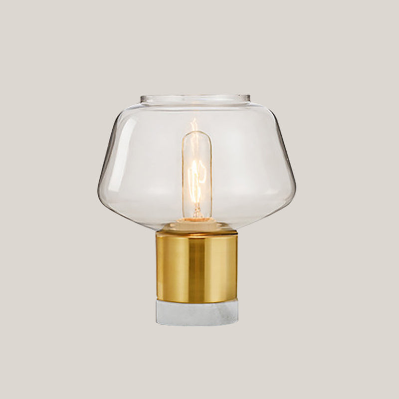 Postmodern Single-Bulb Night Lamp Gold Cylinder/Ball/Tapered Plug-in Table Light with Frosted White/Clear Glass Shade Clearhalo 'Lamps' 'Table Lamps' Lighting' 1938310
