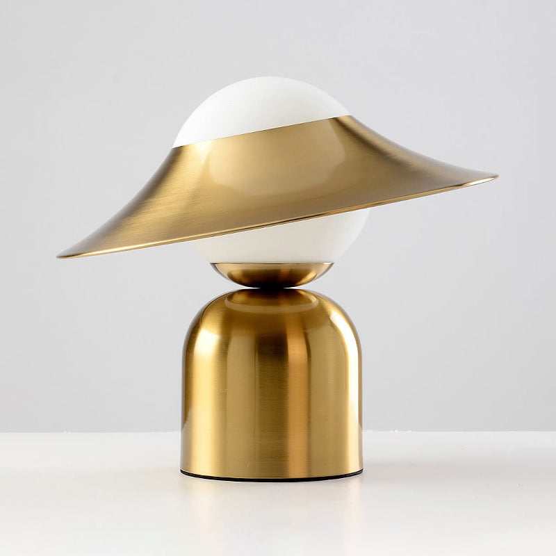 Postmodern Single-Bulb Night Lamp Gold Cylinder/Ball/Tapered Plug-in Table Light with Frosted White/Clear Glass Shade Clearhalo 'Lamps' 'Table Lamps' Lighting' 1938314